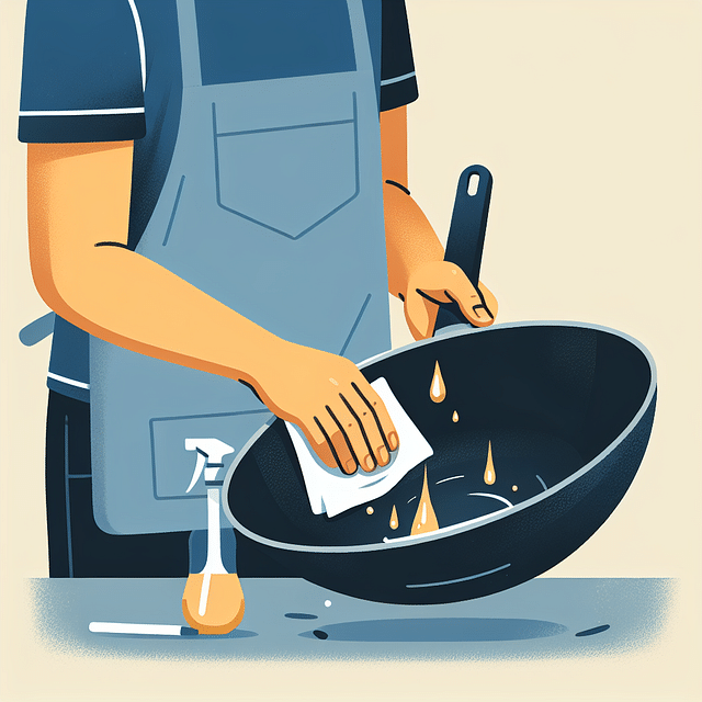 wiping out excess oil from a seasoned wok
