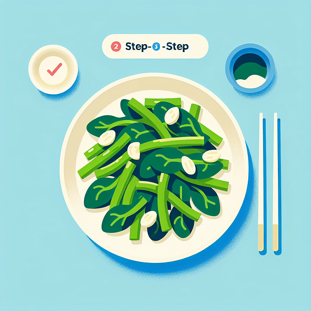 stir-fried Asian greens arranged neatly on a plate