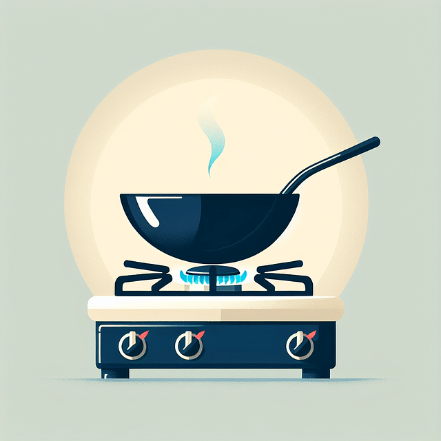 wok heating on a gas stove with slight smoke