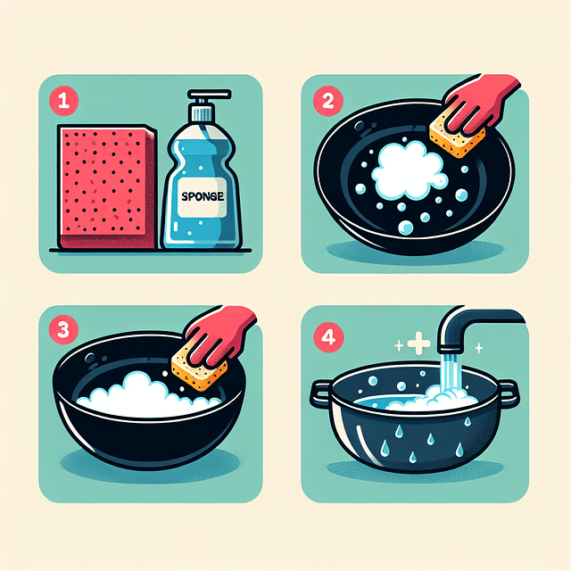 scrubbing a wok with soapy water