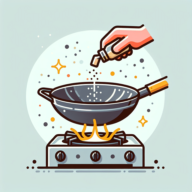 seasoning a wok on the stove, tilting it to coat the sides