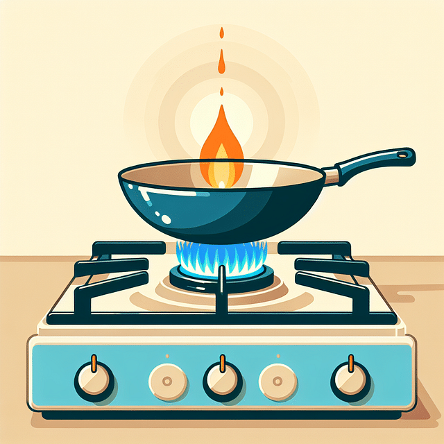 wok heating on a gas stove