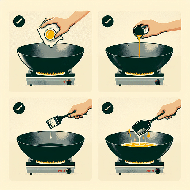 repeating the oiling process on a wok