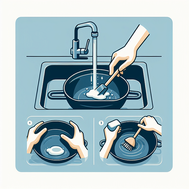 washing a wok in the sink