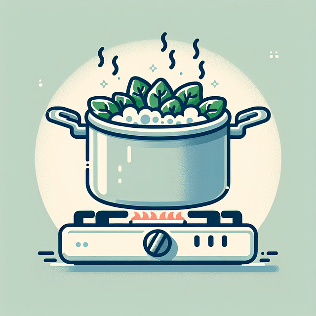 A pot of boiling water on the stove ready for blanching greens