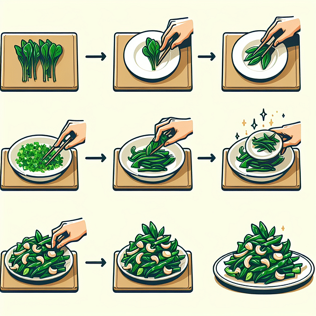 plating stir-fried Asian greens