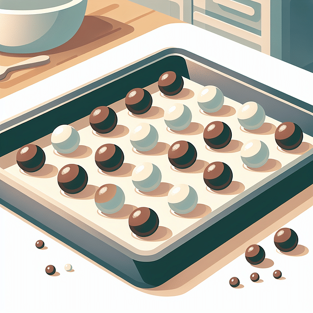 coated ice cream balls on baking sheet