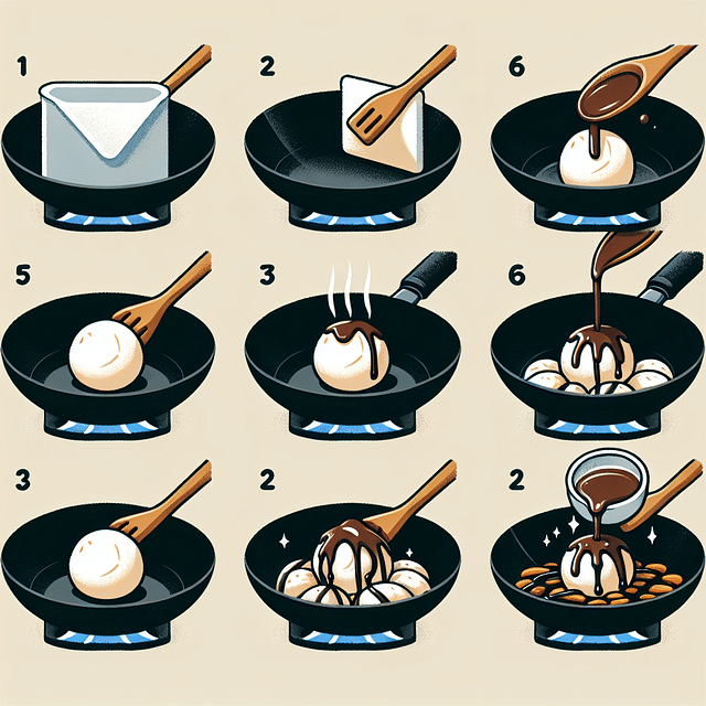 wok-fried ice cream drizzled with chocolate sauce