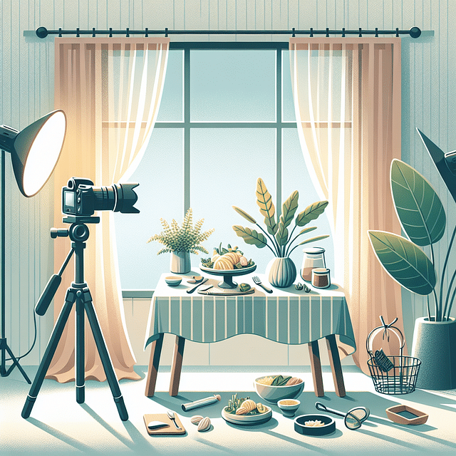 food photography setup near a window with natural light