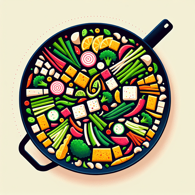 wok dish with height and an asymmetrical arrangement