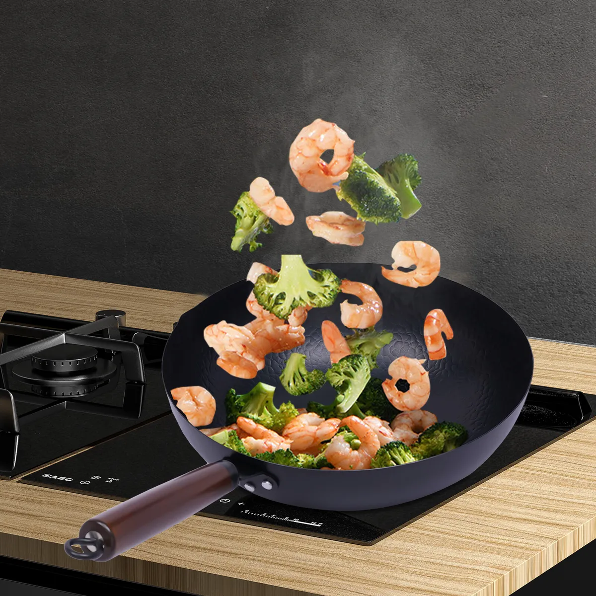 non-stick wok on electric stove