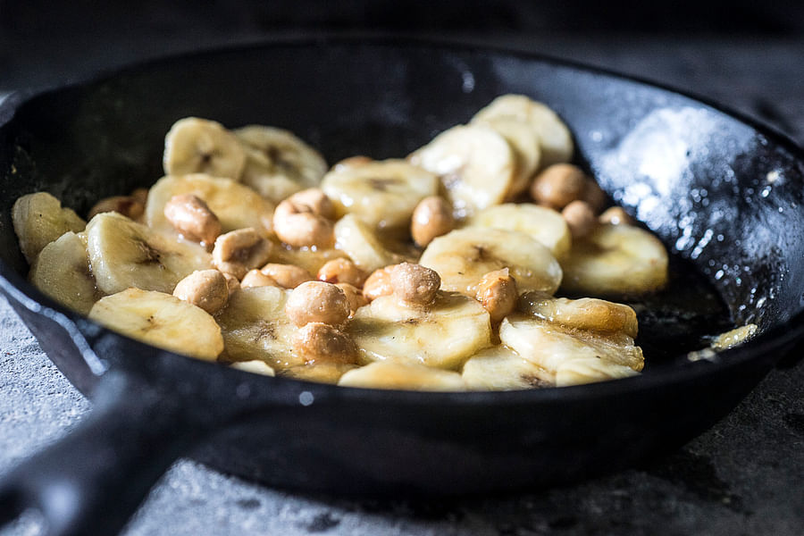 Banana Foster in wok