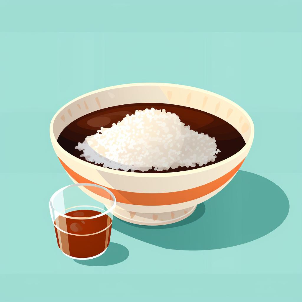 A bowl with a mixture of soy sauce, rice vinegar, sugar, and cornstarch.