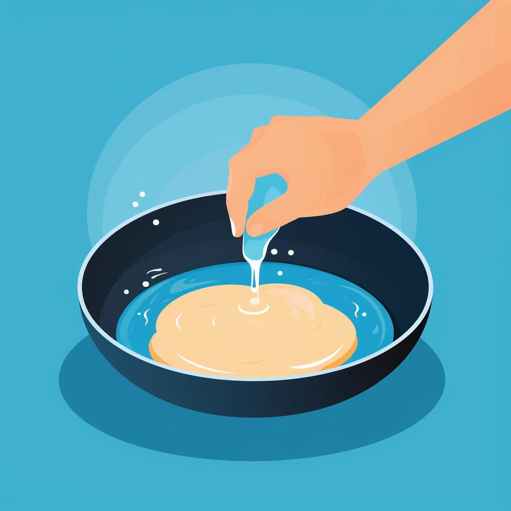 Hands gently cleaning a frying pan with a soft sponge and soapy water