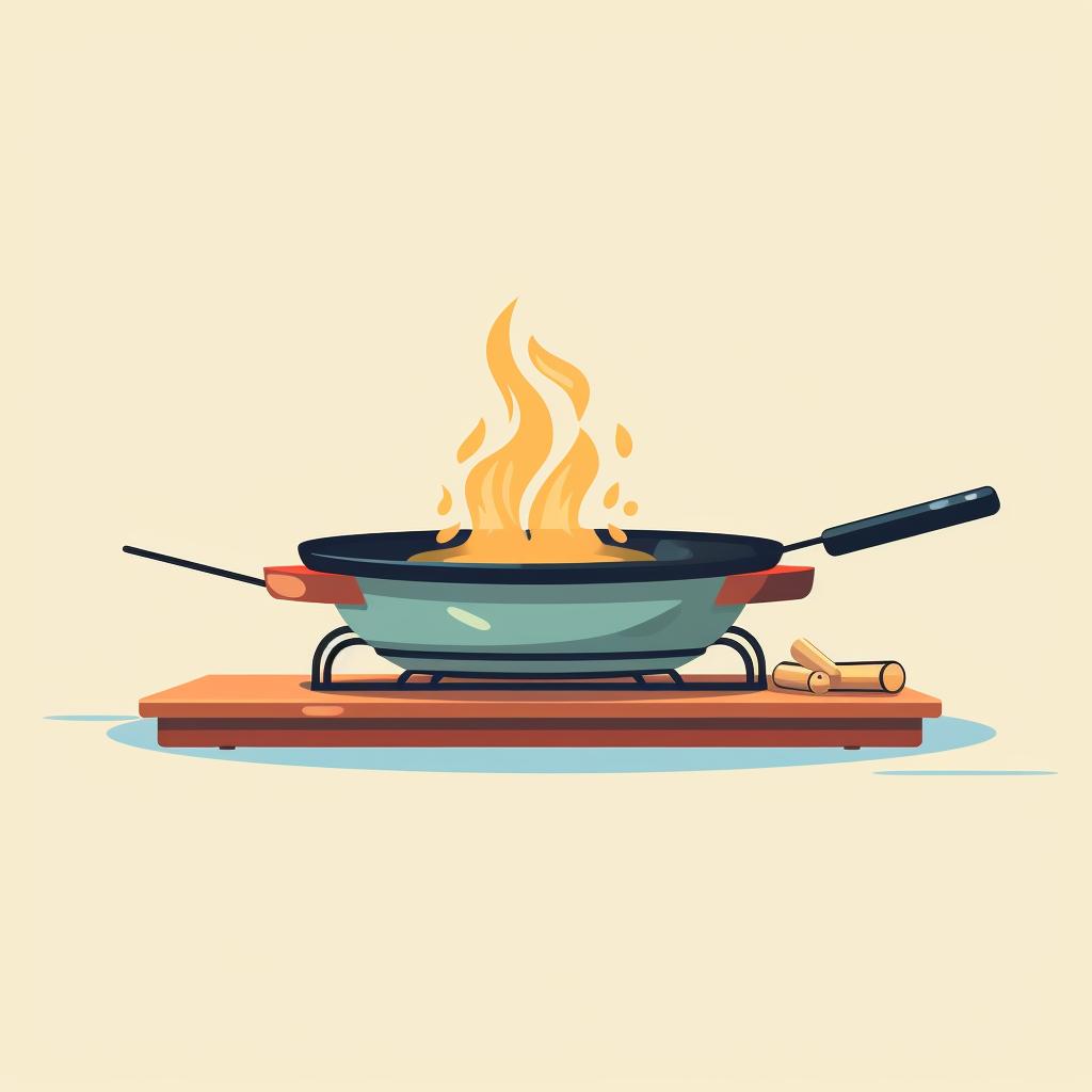 A wok on a stove, changing colors from the heat