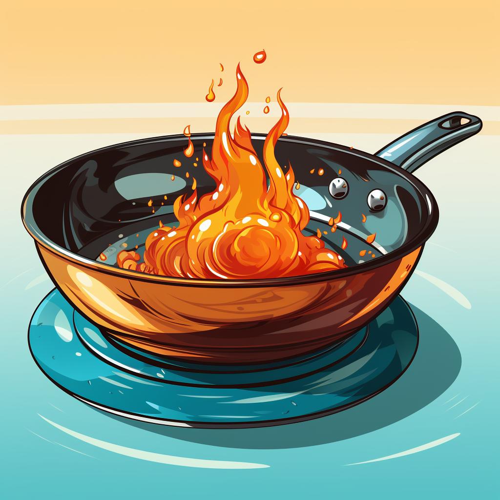 A wok on a stove, changing color with heat