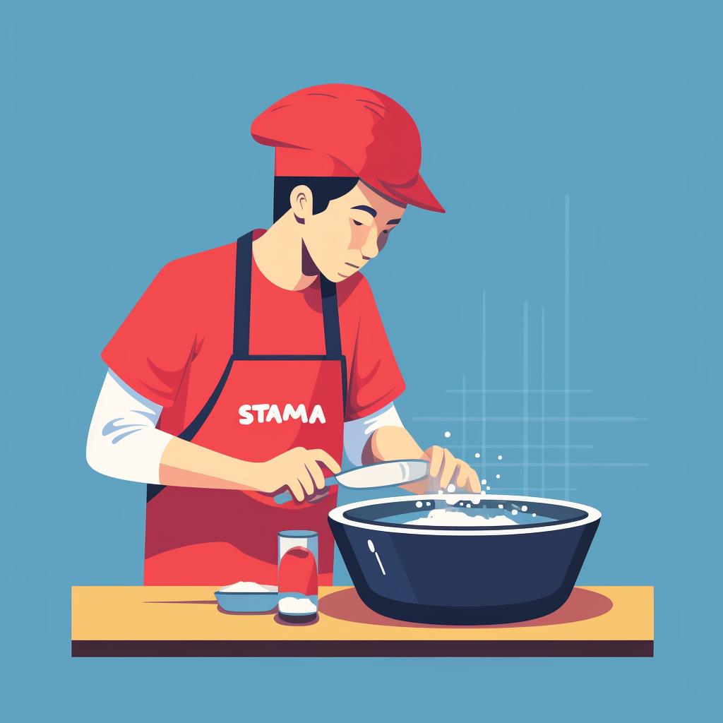 Scrubbing a wok gently with a non-metallic scrubber