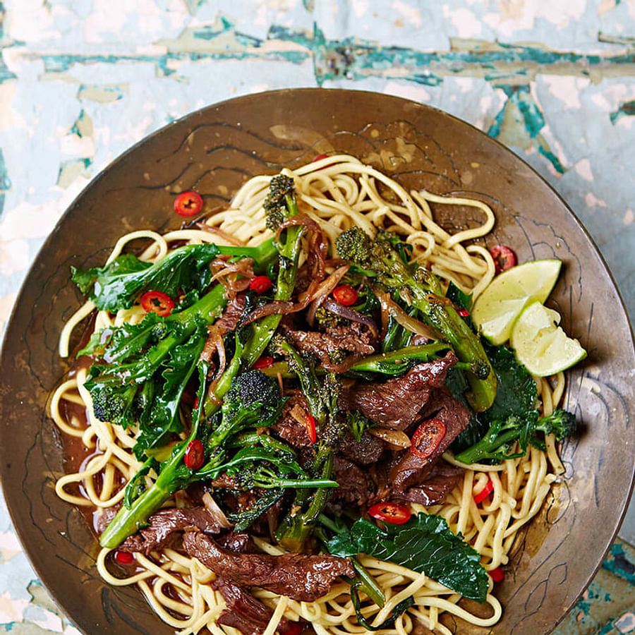 Sizzling stir fry in a wok