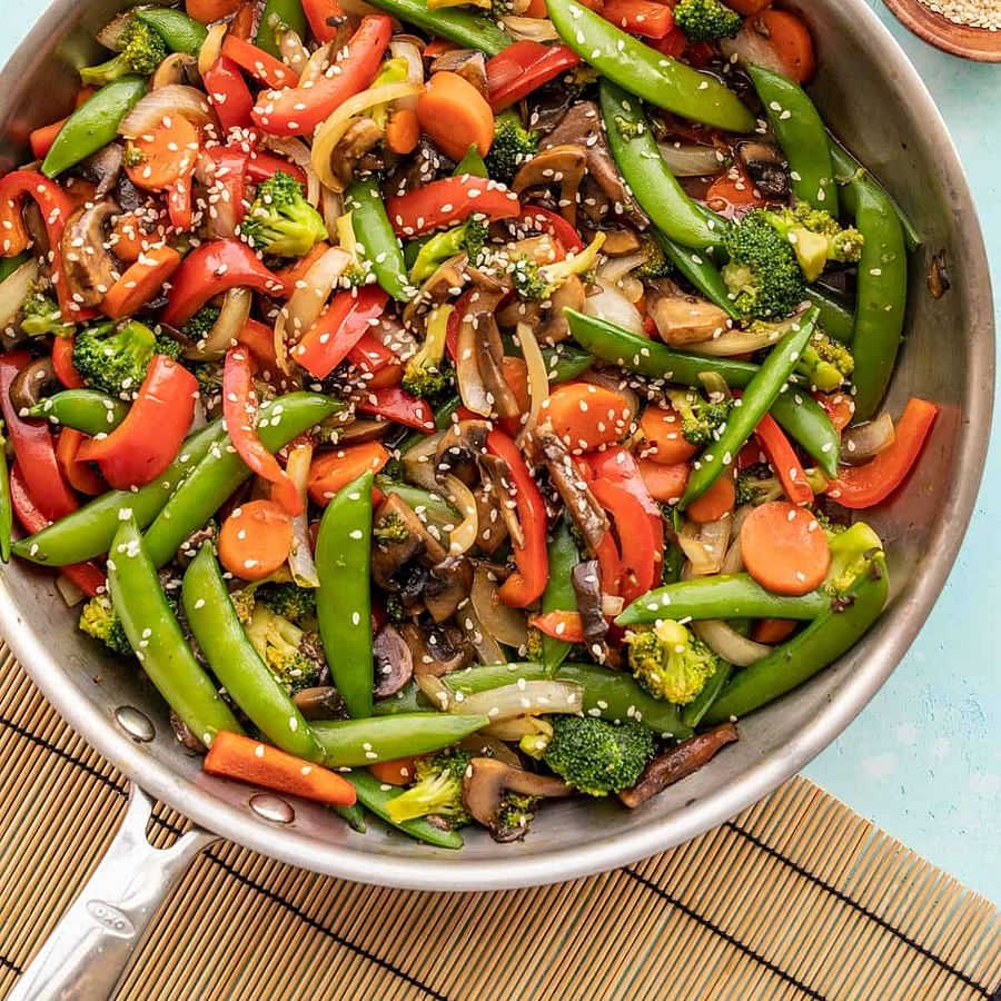 Chopped vegetables ready for stir frying