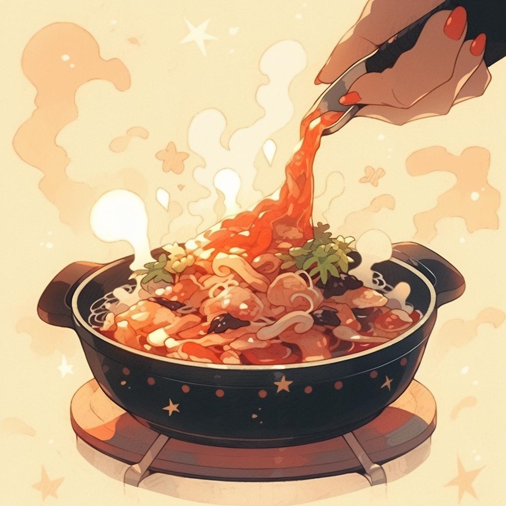 Sauce being poured into a wok full of stir-fried ingredients.