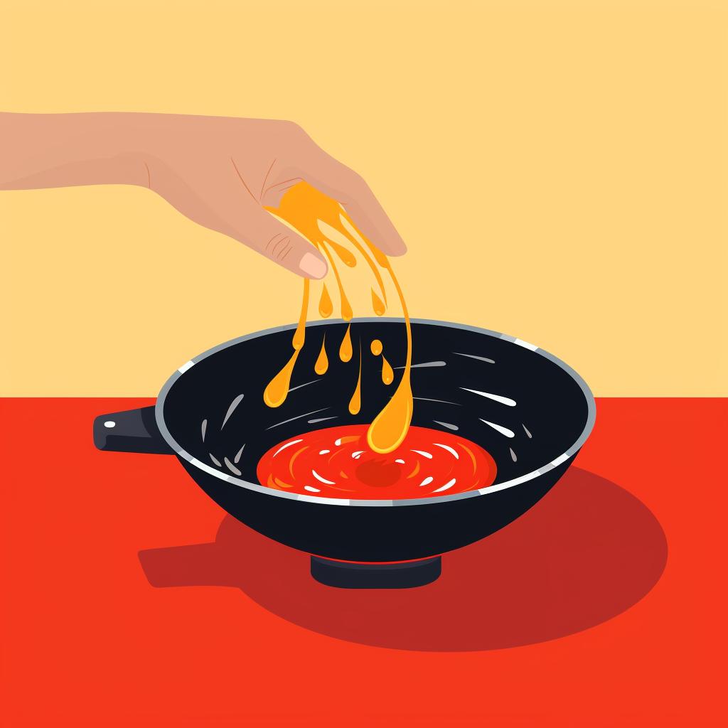 Hand swirling oil around a heated wok.